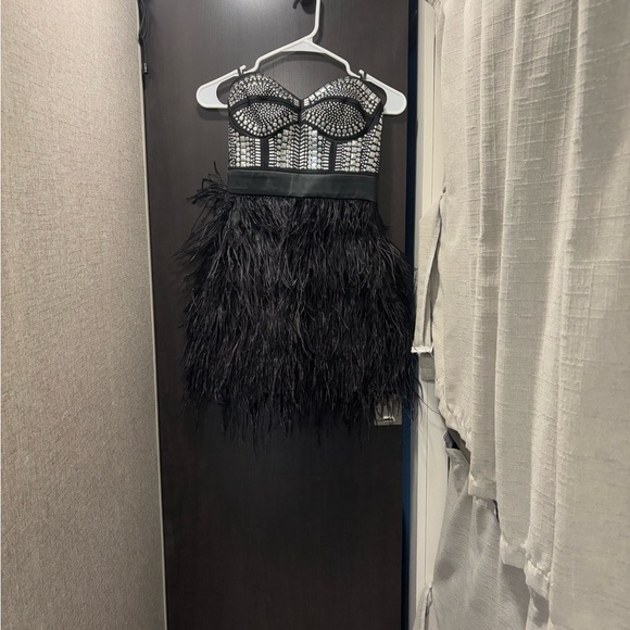 Bebe Black and Silver Feathered Dress - Picture 1 of 3